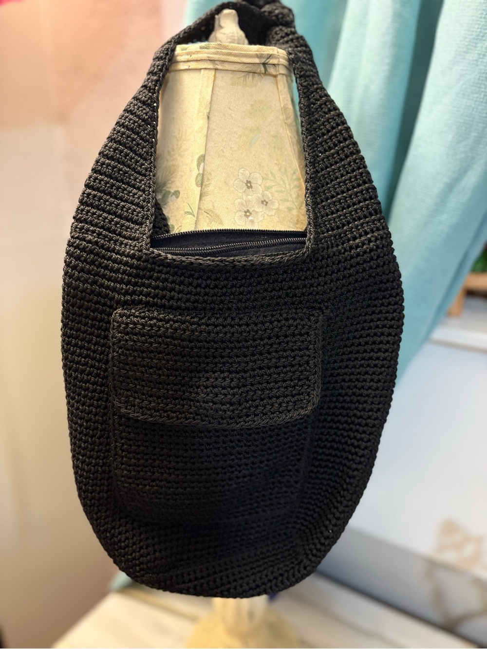 Vintage 80’s/ 90’s Hooked By Crochet -Works Black Hobo Bag Pristine Condition